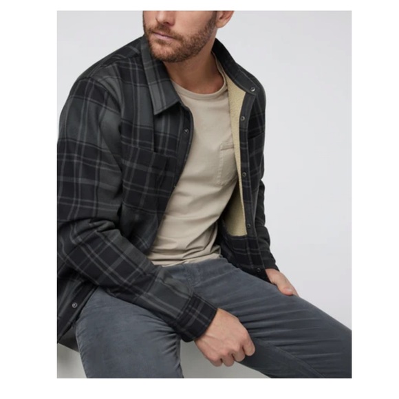 Vuori Coastside Men's Medium Shirt Jacket Black Plaid NWT Heavyweight Sherpa